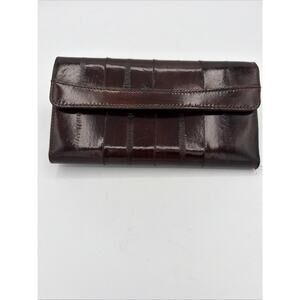 Vintage Genuine Eel Skin Wallet Clutch Kiss Lock Brown Made In Korea